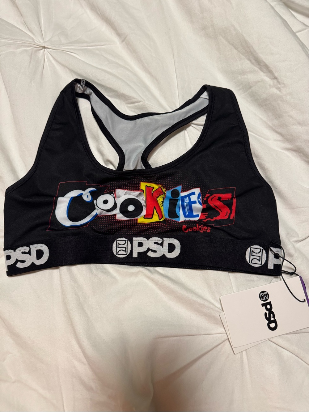 PSD x Cookies Black Graphic Sports Bra Sz L new